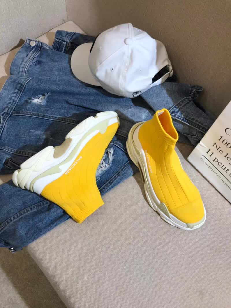 High Quality Balenciaga Custom Speed Trainer X Triple S Sneaker Yellow Triple010