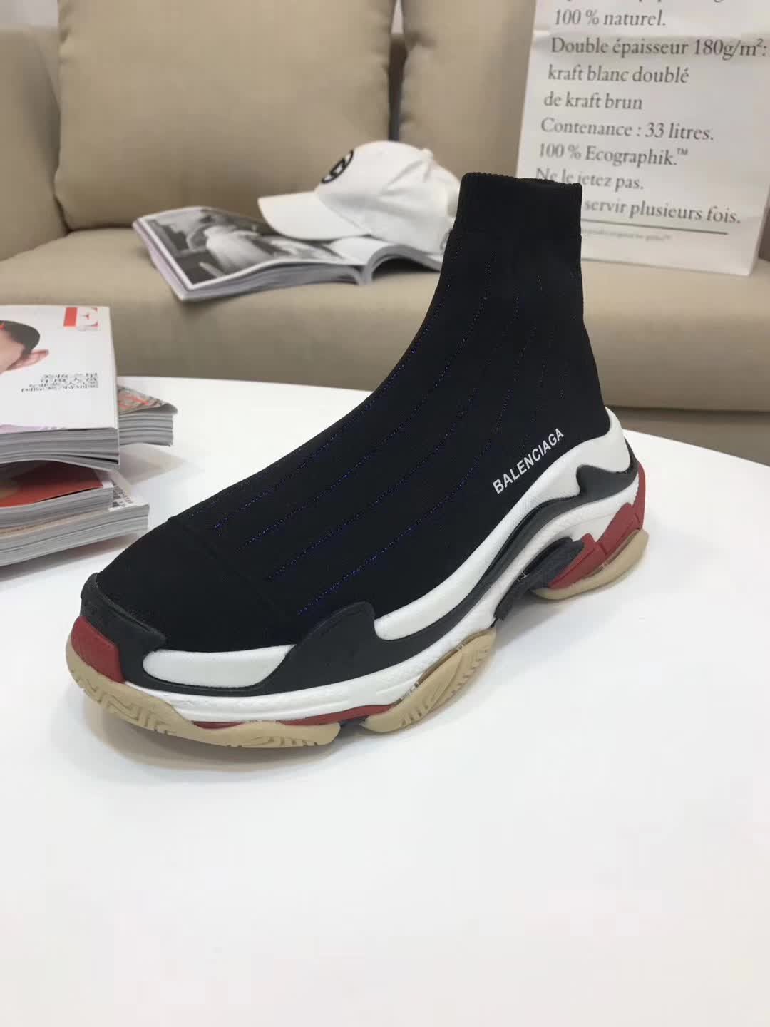 High Quality Balenciaga Custom Speed Trainer X Triple S Sneaker Black Triple002