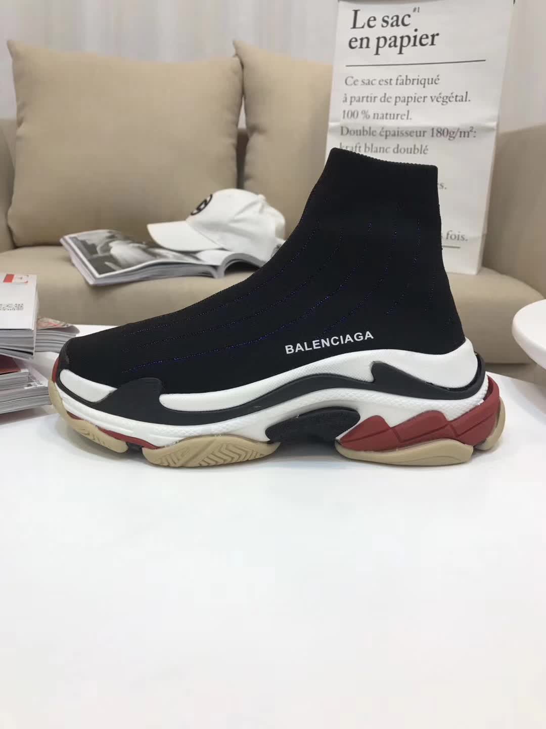 High Quality Balenciaga Custom Speed Trainer X Triple S Sneaker Black Triple002