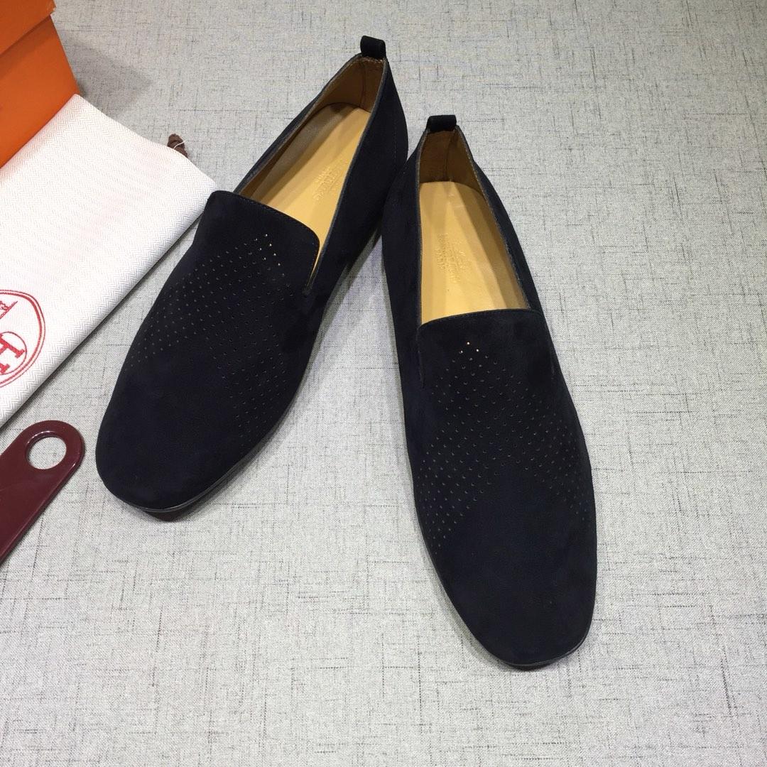 Hermes Black Suede leather Perfect Quality Loafers MS07801