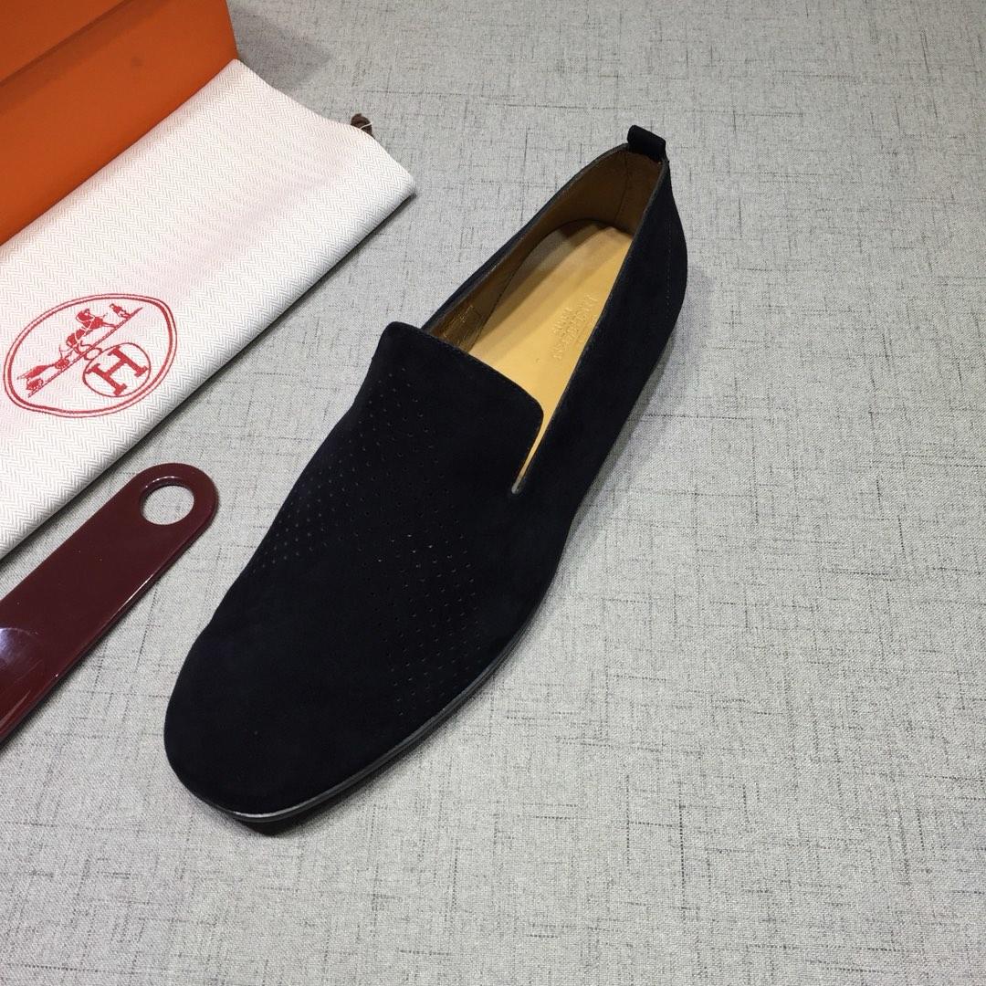 Hermes Black Suede leather Perfect Quality Loafers MS07801