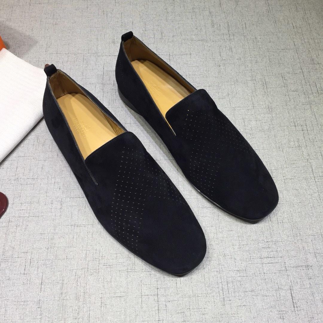Hermes Black Suede leather Perfect Quality Loafers MS07801