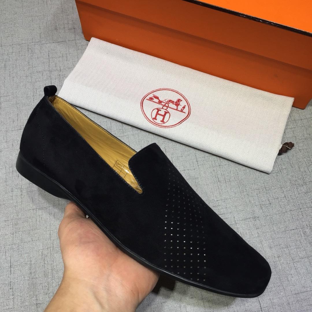 Hermes Black Suede leather Perfect Quality Loafers MS07801