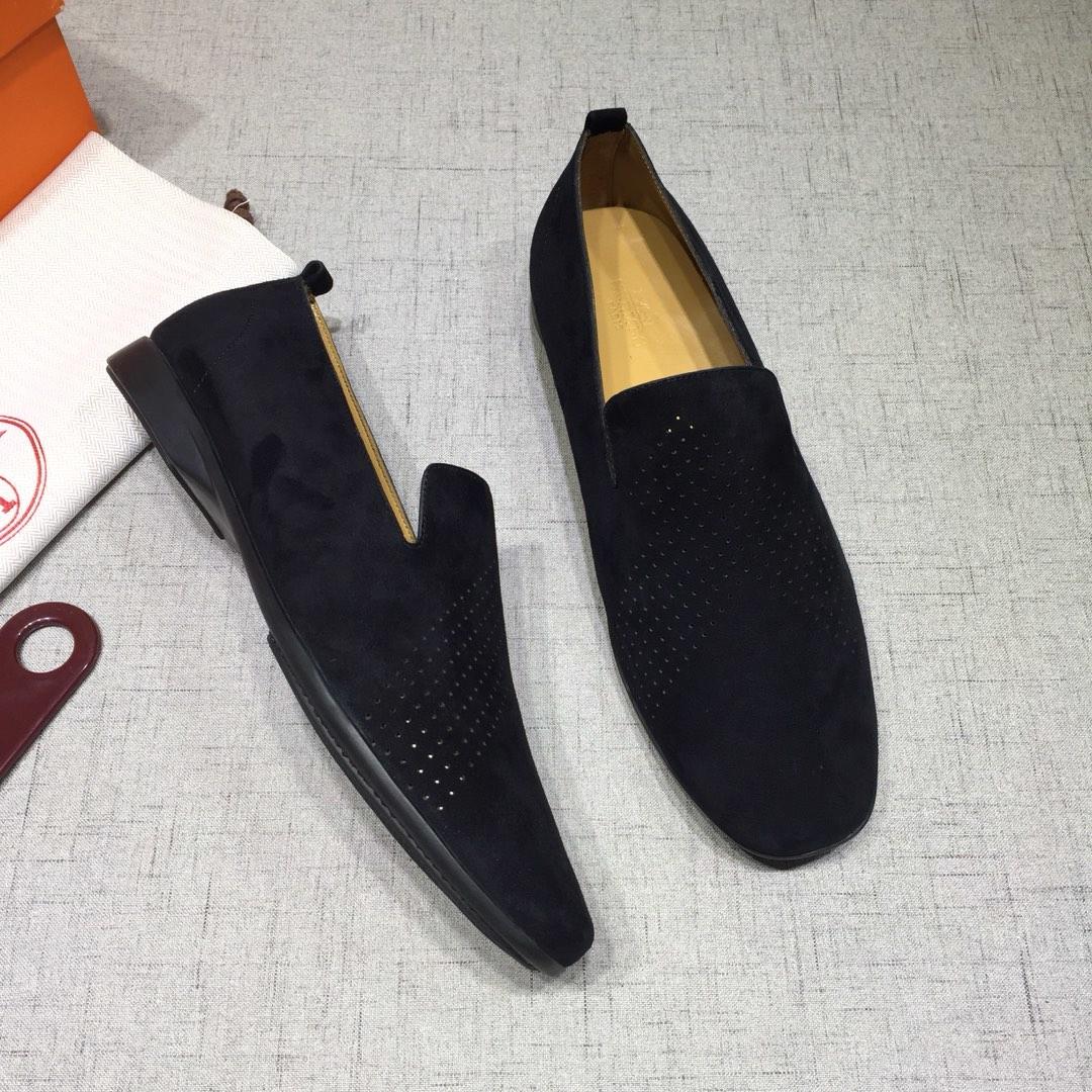 Hermes Black Suede leather Perfect Quality Loafers MS07801