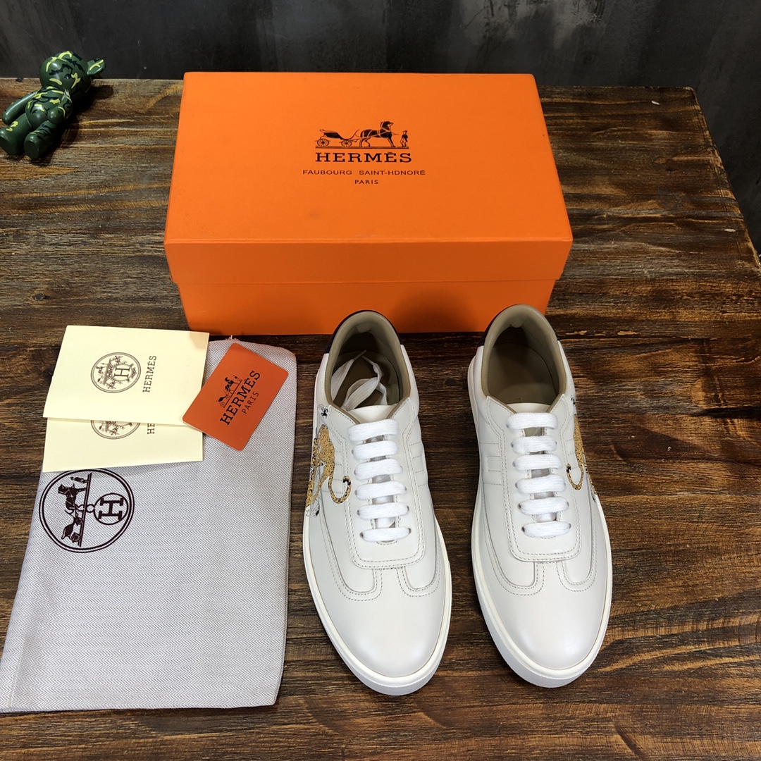 Hermes Sneaker Quicker in White with Yellow