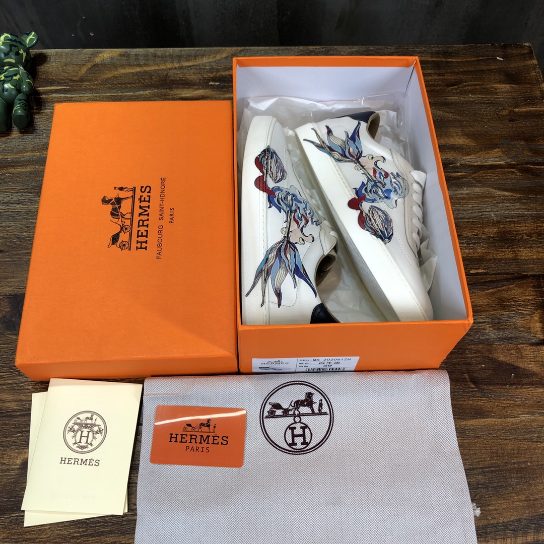 Hermes Sneaker Quicker in White with Blue