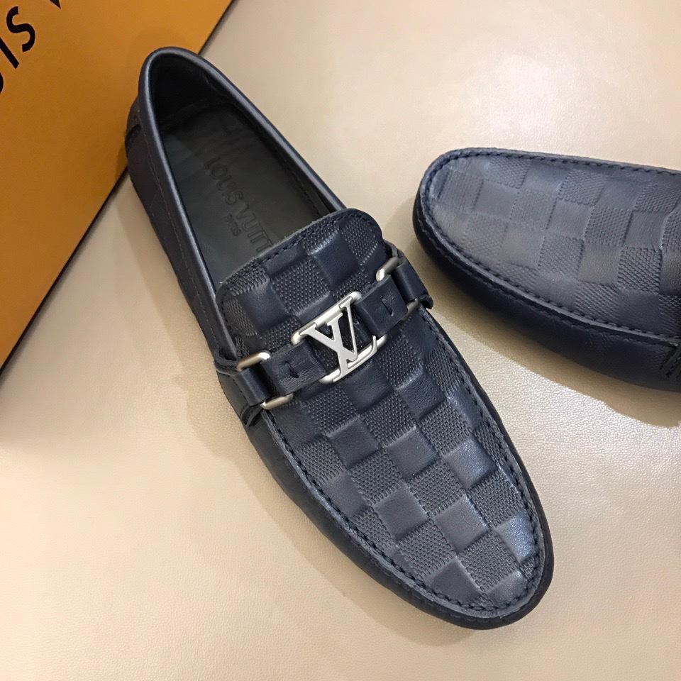 lv Arizona Moccasin Deep Blue Embossed Grid Loafers With Silver Buckle MS02793