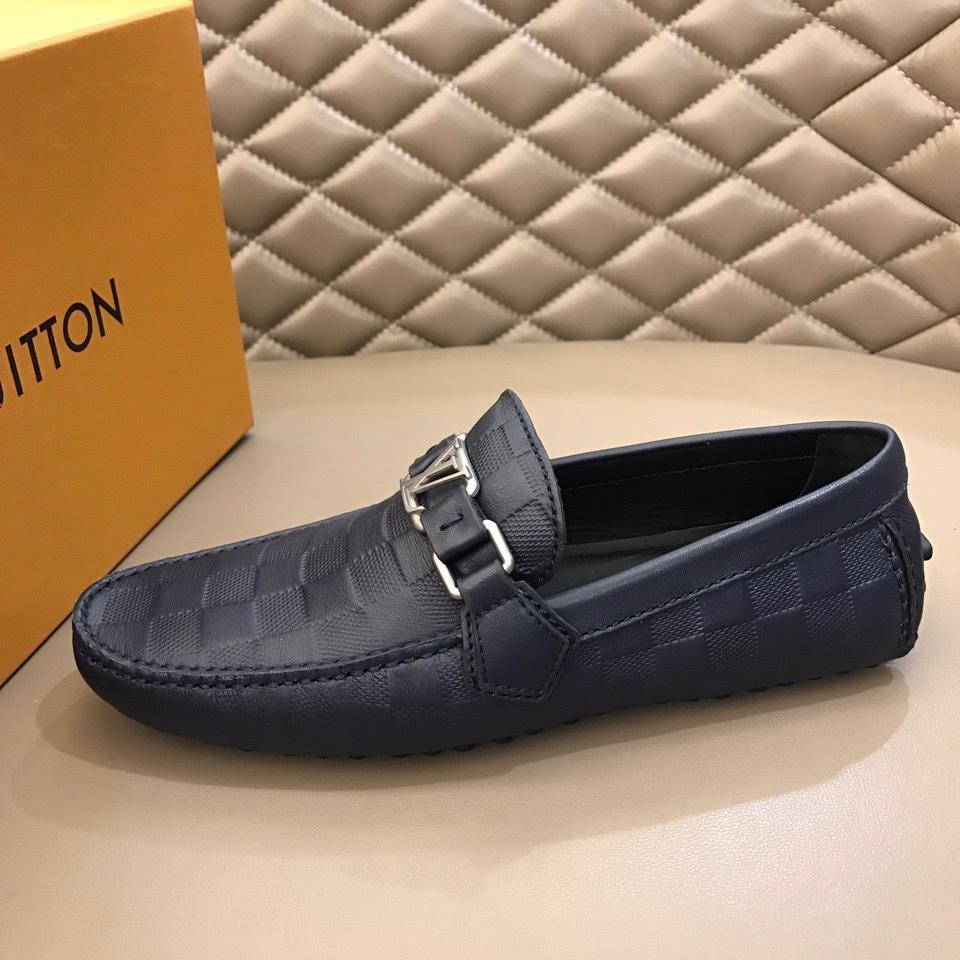 lv Arizona Moccasin Deep Blue Embossed Grid Loafers With Silver Buckle MS02793
