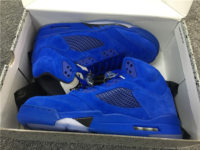 High Quality Air Jordan 5 Blue Suede Men Sneakers 89719BC37032