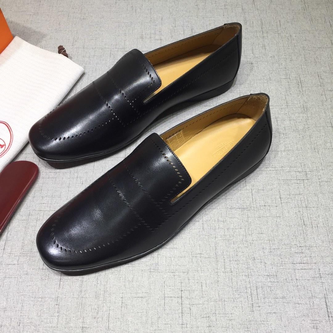 Hermes Black Bringht Leather Perfect Quality Loafers MS07800