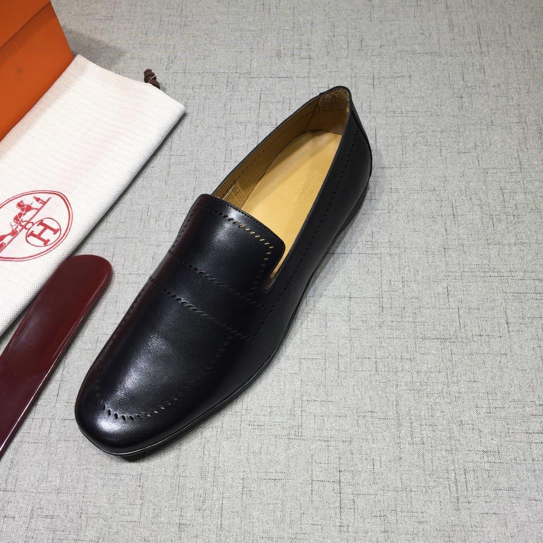 Hermes Black Bringht Leather Perfect Quality Loafers MS07800