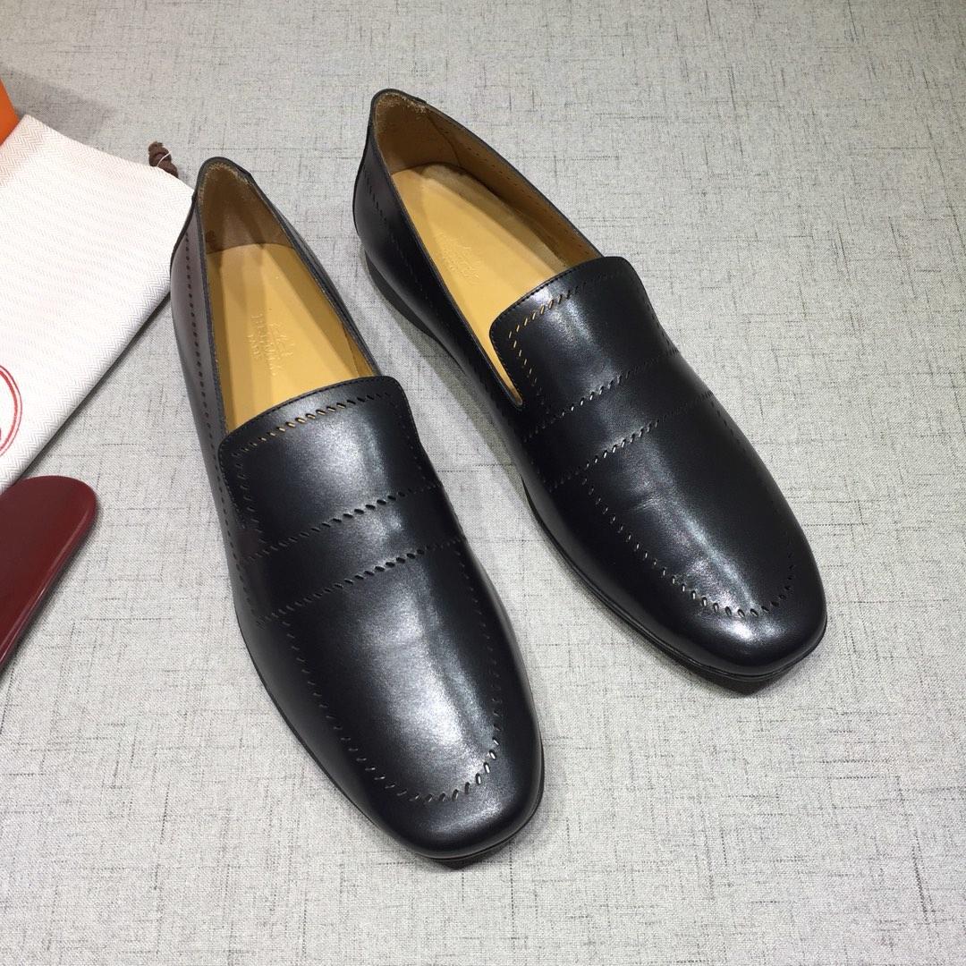 Hermes Black Bringht Leather Perfect Quality Loafers MS07800