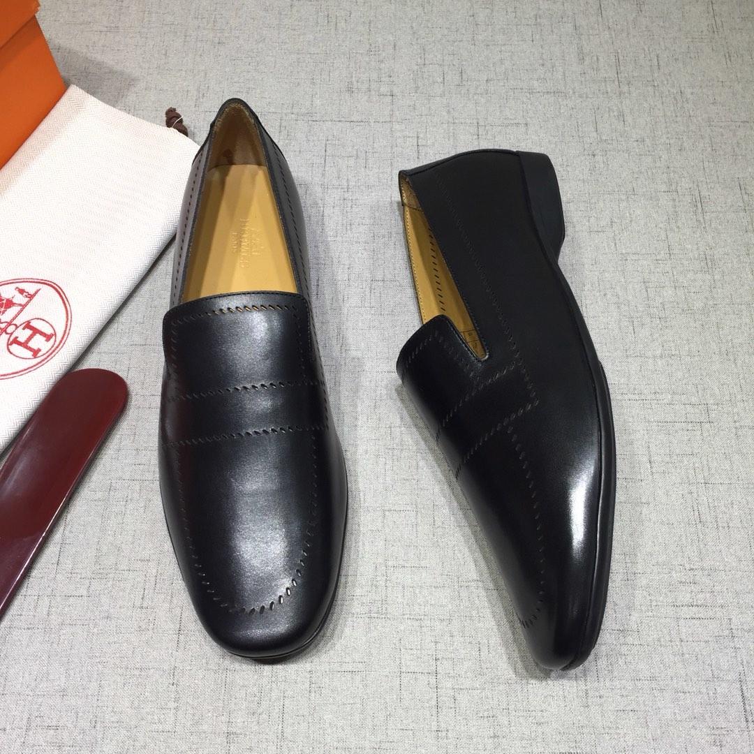 Hermes Black Bringht Leather Perfect Quality Loafers MS07800