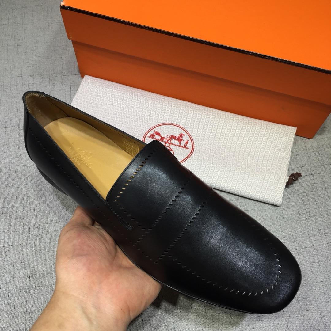 Hermes Black Bringht Leather Perfect Quality Loafers MS07800