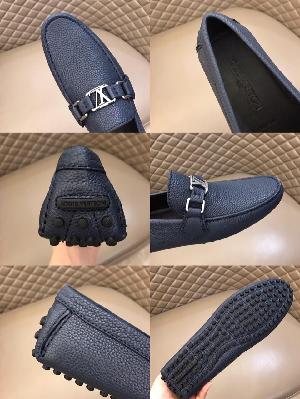 lv Arizona Moccasin Deep Blue Loafers With Silver Buckle MS02792