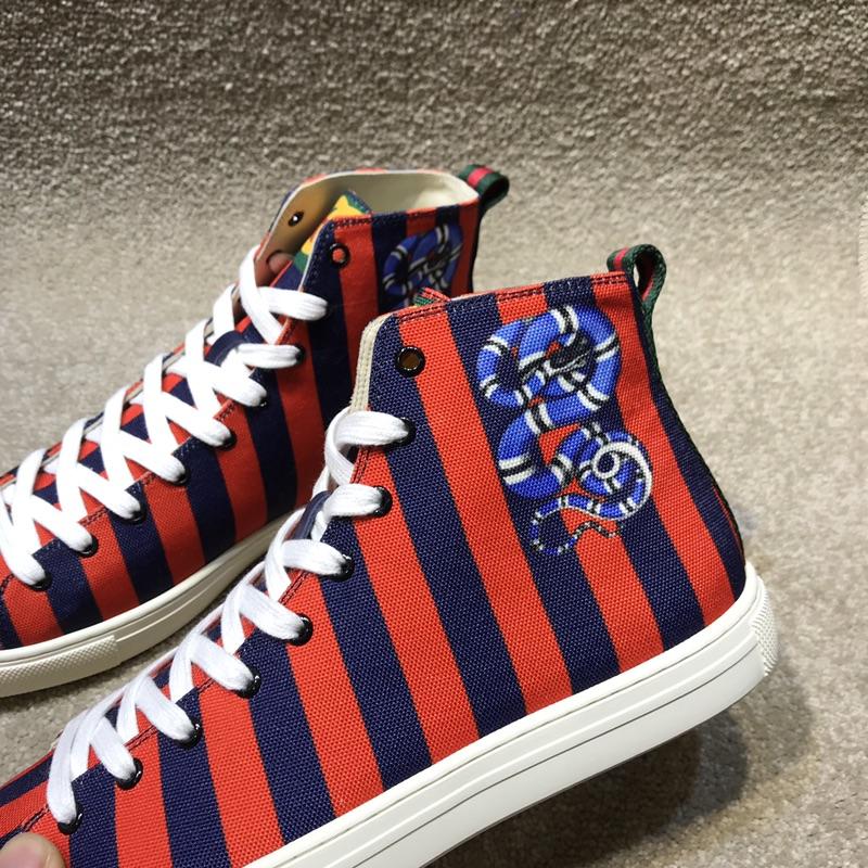 Gucci High Top Sneaker Red and blue stripes and snake print with white sole MS05005