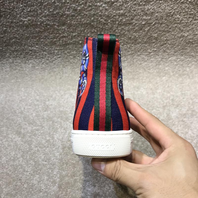 Gucci High Top Sneaker Red and blue stripes and snake print with white sole MS05005