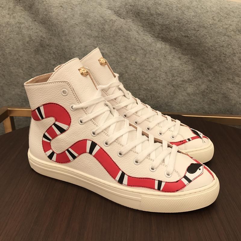 Gucci High Top High Quality Sneaker White and striped snake print with white sole MS05018