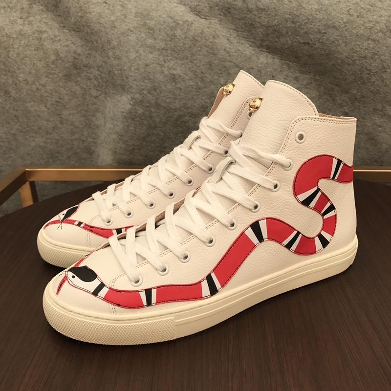 Gucci High Top High Quality Sneaker White and striped snake print with white sole MS05018