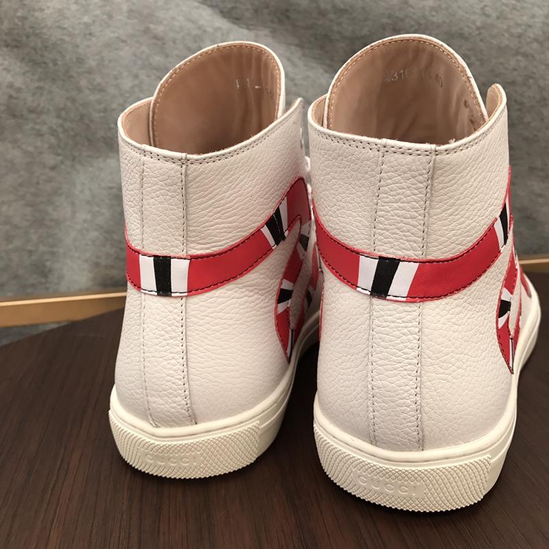 Gucci High Top High Quality Sneaker White and striped snake print with white sole MS05018