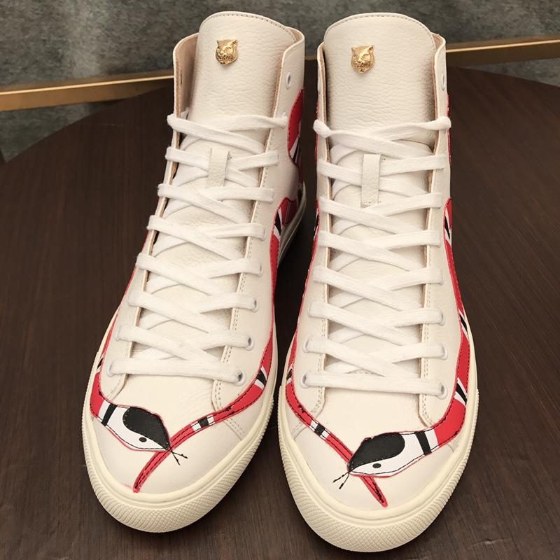 Gucci High Top High Quality Sneaker White and striped snake print with white sole MS05018