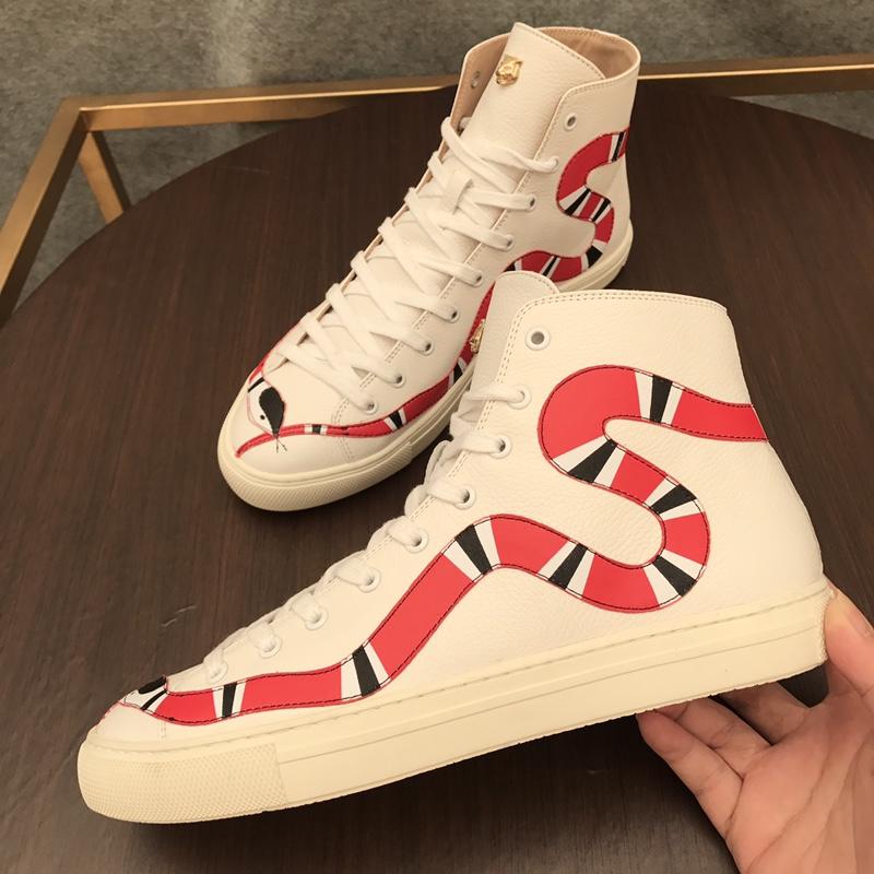 Gucci High Top High Quality Sneaker White and striped snake print with white sole MS05018