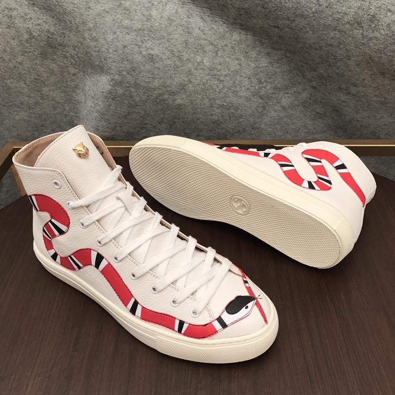 Gucci High Top High Quality Sneaker White and striped snake print with white sole MS05018