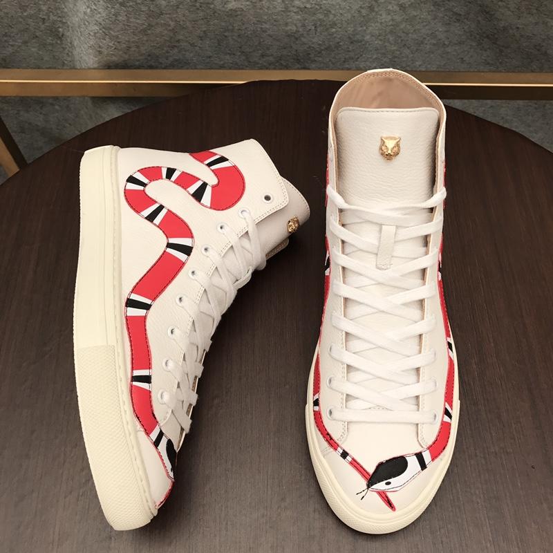 Gucci High Top High Quality Sneaker White and striped snake print with white sole MS05018