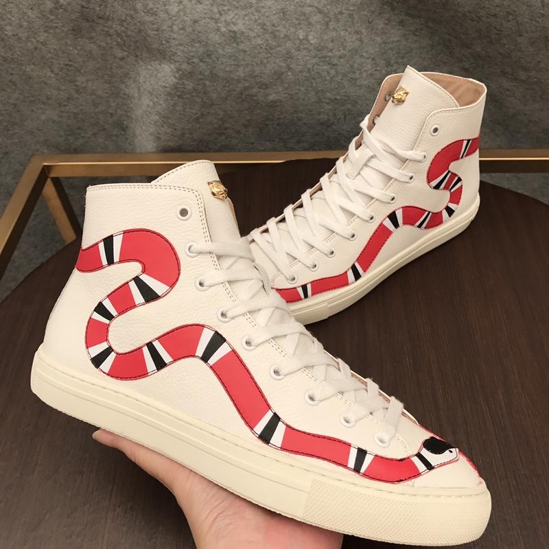 Gucci High Top High Quality Sneaker White and striped snake print with white sole MS05018