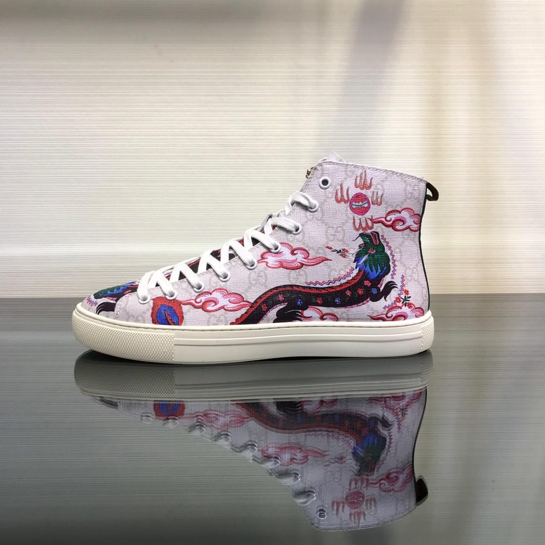 Gucci High Top High Quality Sneaker White and sky dragon print with white sole MS05004