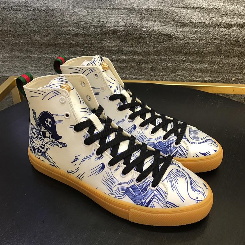 Gucci High Top High Quality Sneaker White and Disney print and brown sole MS05027