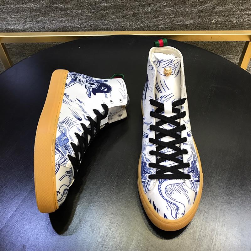 Gucci High Top High Quality Sneaker White and Disney print and brown sole MS05027