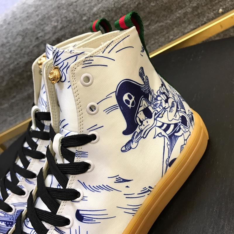 Gucci High Top High Quality Sneaker White and Disney print and brown sole MS05027