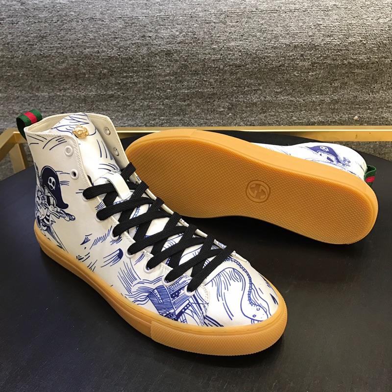 Gucci High Top High Quality Sneaker White and Disney print and brown sole MS05027