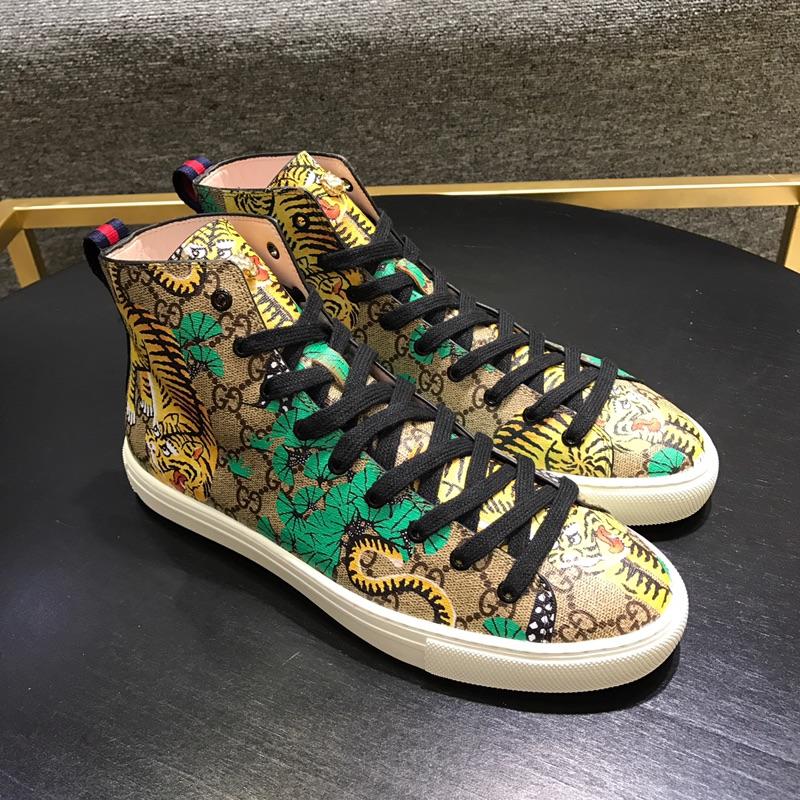 Gucci High Top High Quality Sneaker Tan and tiger print with white sole MS05023
