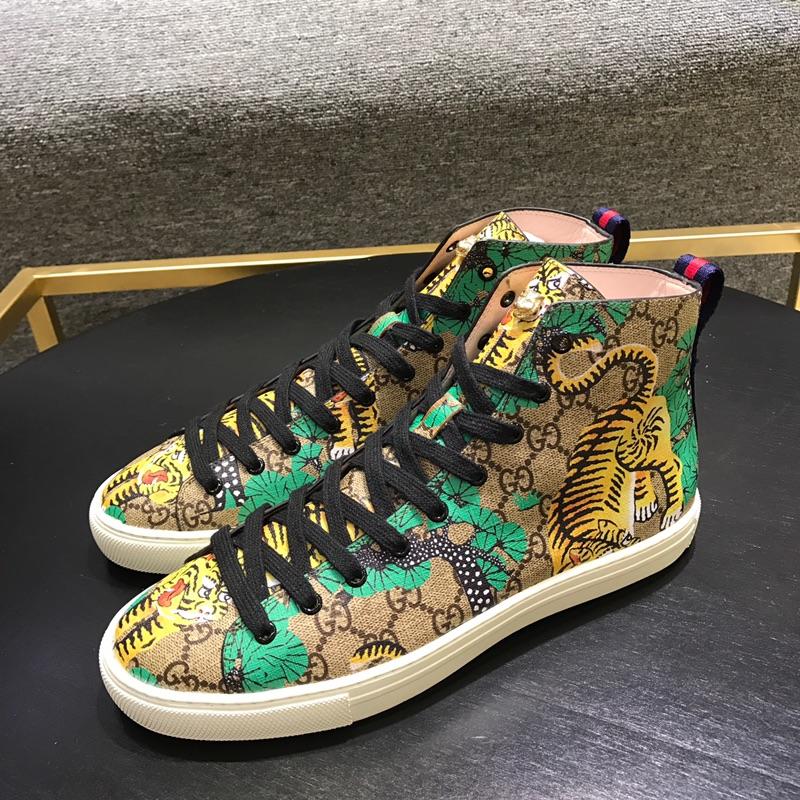 Gucci High Top High Quality Sneaker Tan and tiger print with white sole MS05023