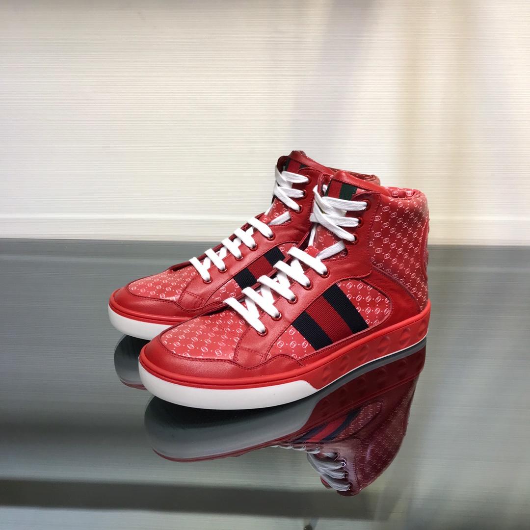 Gucci High Top High Quality Sneaker Red and white GG print with red sole MS05003