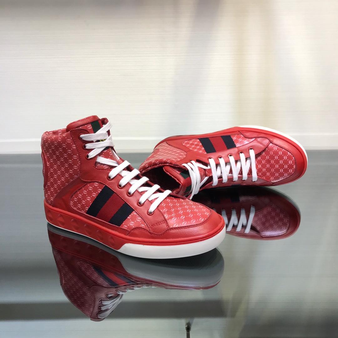 Gucci High Top High Quality Sneaker Red and white GG print with red sole MS05003