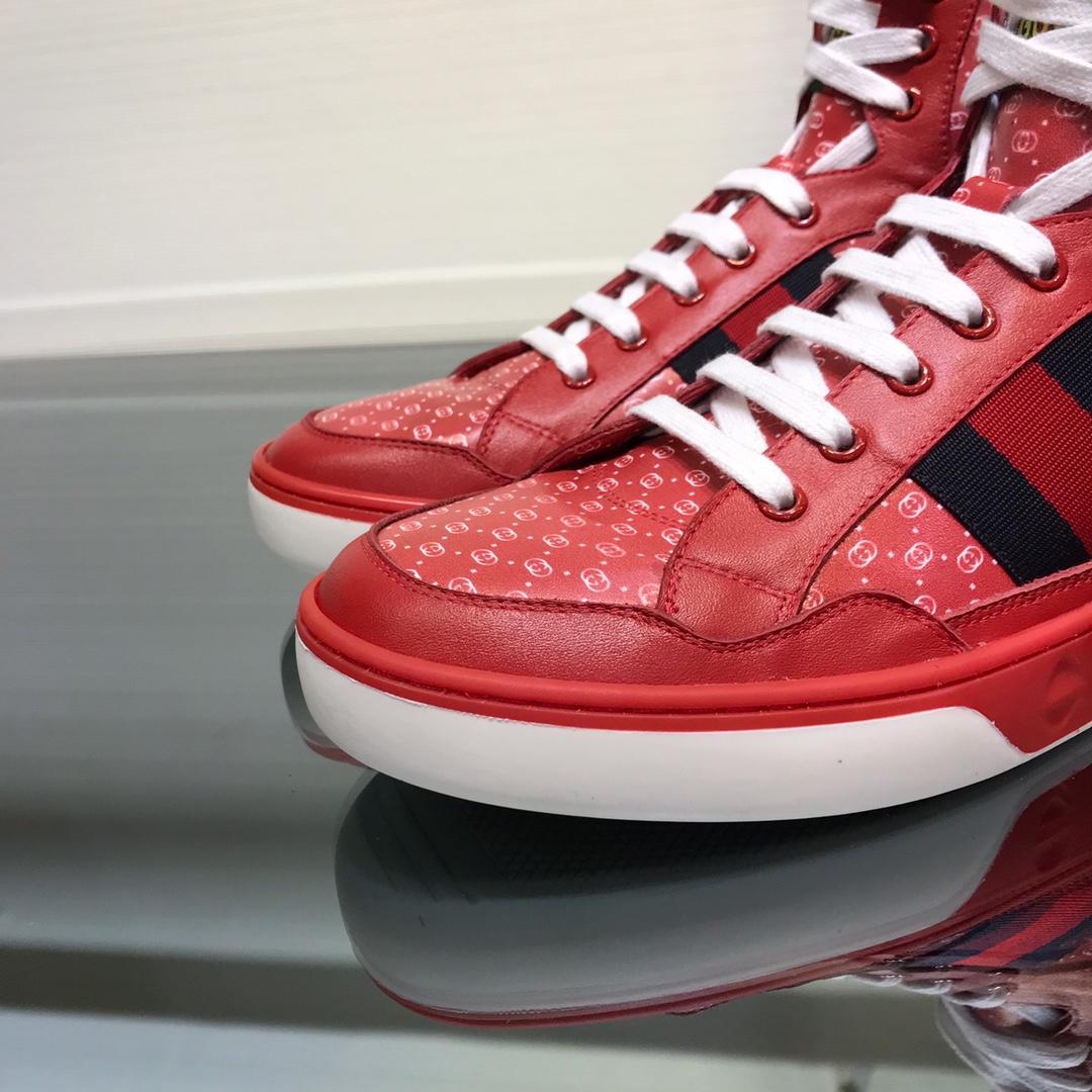 Gucci High Top High Quality Sneaker Red and white GG print with red sole MS05003