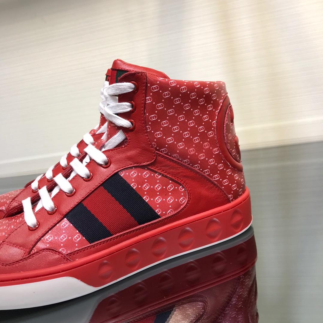 Gucci High Top High Quality Sneaker Red and white GG print with red sole MS05003