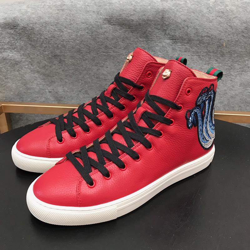 Gucci High Top High Quality Sneaker Red and three-headed snake print with white sole MS05015