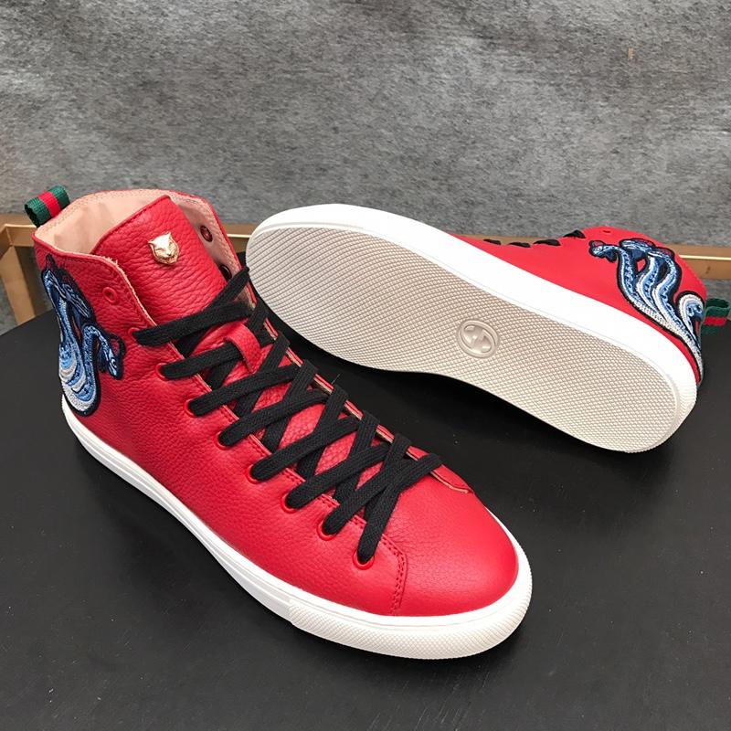 Gucci High Top High Quality Sneaker Red and three-headed snake print with white sole MS05015