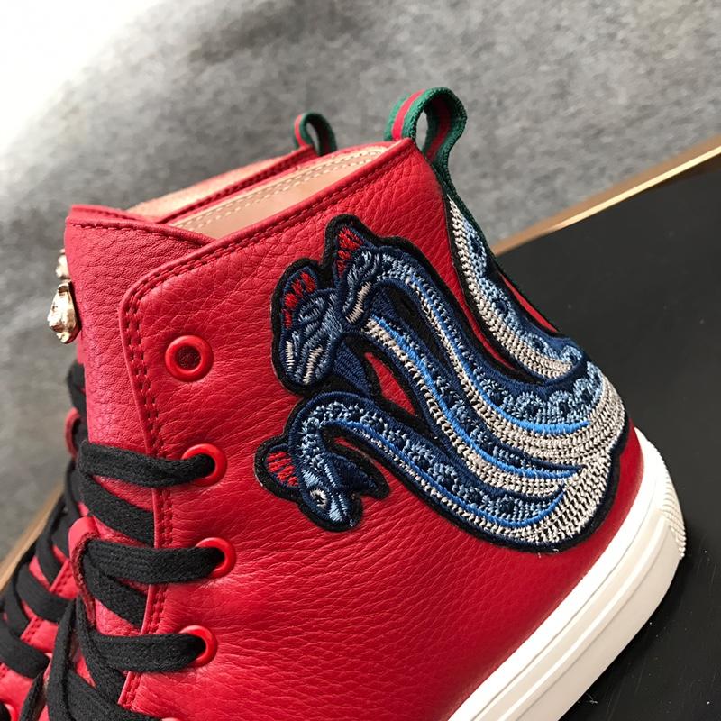 Gucci High Top High Quality Sneaker Red and three-headed snake print with white sole MS05015