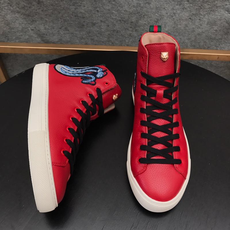 Gucci High Top High Quality Sneaker Red and three-headed snake print with white sole MS05015