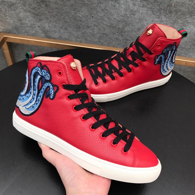 Gucci High Top High Quality Sneaker Red and three-headed snake print with white sole MS05015