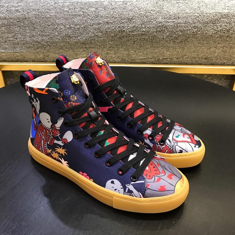 Gucci High Top High Quality Sneaker Blue and character print with brown sole MS05025