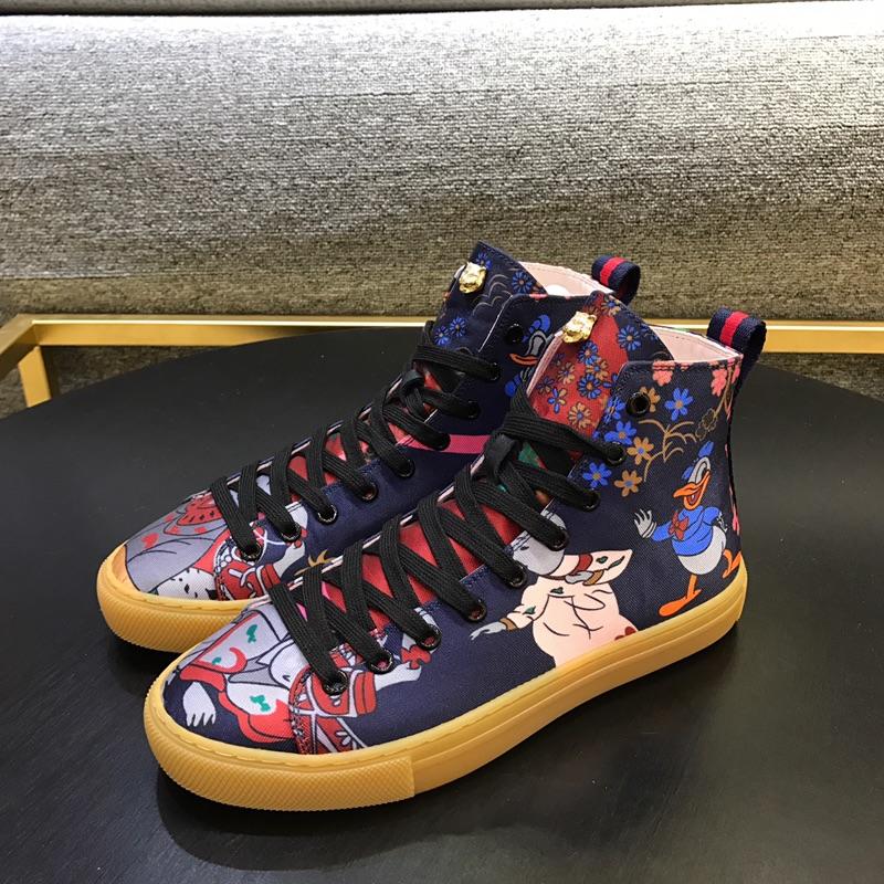 Gucci High Top High Quality Sneaker Blue and character print with brown sole MS05025
