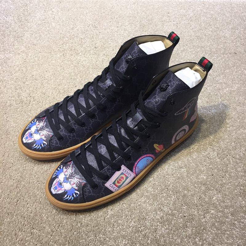 Gucci High Top High Quality Sneaker Black and wolf print with brown sole MS05024