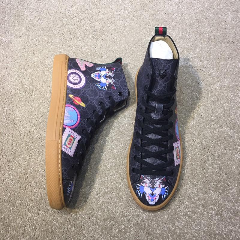 Gucci High Top High Quality Sneaker Black and wolf print with brown sole MS05024