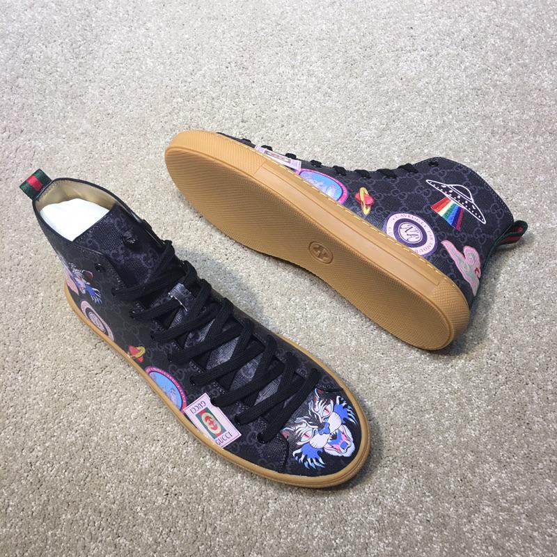 Gucci High Top High Quality Sneaker Black and wolf print with brown sole MS05024